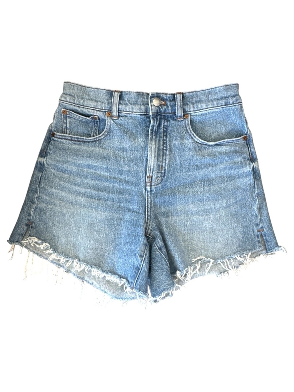 Madewell The Perfect Mid-Length Jean Shorts Size 26 High Rise Raw Hem Denim